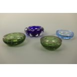 Three Whitefriars style controlled bubble glass bowls and a Swedish art glass ashtray