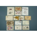 A collection of Great War unit-specific and hand-made greetings cards and postcards