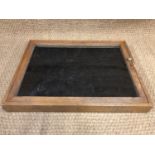 A glazed-oak wall hanging or table top display cabinet, 81 cm x 61 cm x 8 cm