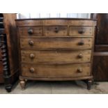 An early Victorian inlaid and cross-banded mahogany bow-fronted chest of drawers, 122 cm x 58 cm x