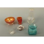 A small Strathearn mille-fiori paperweight together with a carafe, domestic measure etc.