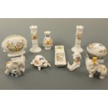 Six items of Aynsley "Cottage Garden" ware including a pair of candlesticks, together with two