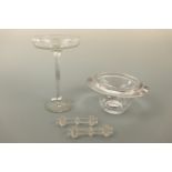 A pair of glass knife rests, a vase etc.