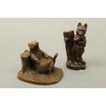 A vintage "Cambridge Bronze" anthropomorphic figurine of Mr Fox, 10 cm, together with one further