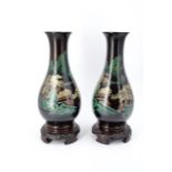 A pair of Chinese lacquer vases with integral stands, late 20th Century, 27 cm