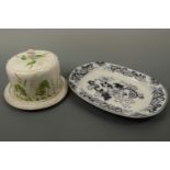 A Victorian Meir and Son cheese dome (a/f) together with an Aurora pattern ashet