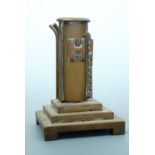 A Hudson Shipping Lines marine engineer workshop-made brass table lighter in the form of a ship's