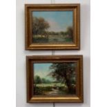 (20th Century) A pair of Impressionist style countryside views, each depicting figures engaged in