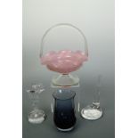 Glassware including a Edinburgh Crystal golfer, golf club paperweight, basket and vase