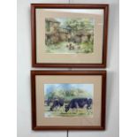 A series of seven art prints depicting farmyard scenes by contemporary artists such as Simon Bull,