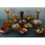 A group of carnival glass vases etc