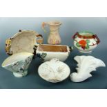 Vintage ceramic bowls, vases and a wall pocket by Crown Devon, Carlton Ware and Sylvac etc