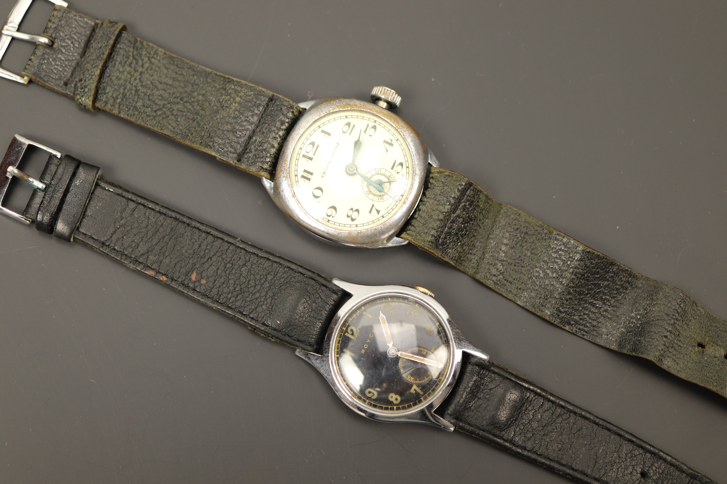 A 1940s Royce military style wristwatch (running) together with one other 1930s - 1940s