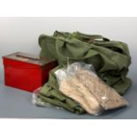 A quantity of late 20th Century DPM and other clothing, a lanyard, kit bag, ammunition box etc