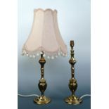 A pair of brass table lamps, 66 cm high