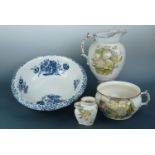 A blue and white wash bowl, together with a Tunstall jug and chamber pot etc