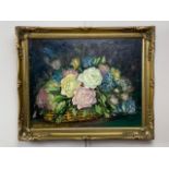 Doris MacDonald (20th Century) Impressionist still life with roses and hydrangeas, worked with thick