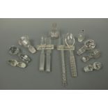 Glass decanter stoppers, knife rests, serving spoons etc