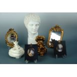 Contemporary decorative furnishing items including a reproduction classical bust, portrait
