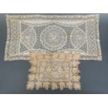 A Belle Epoque embroidered cotton gauze and lace table runner, 42 x 83 cm, together with a Victorian