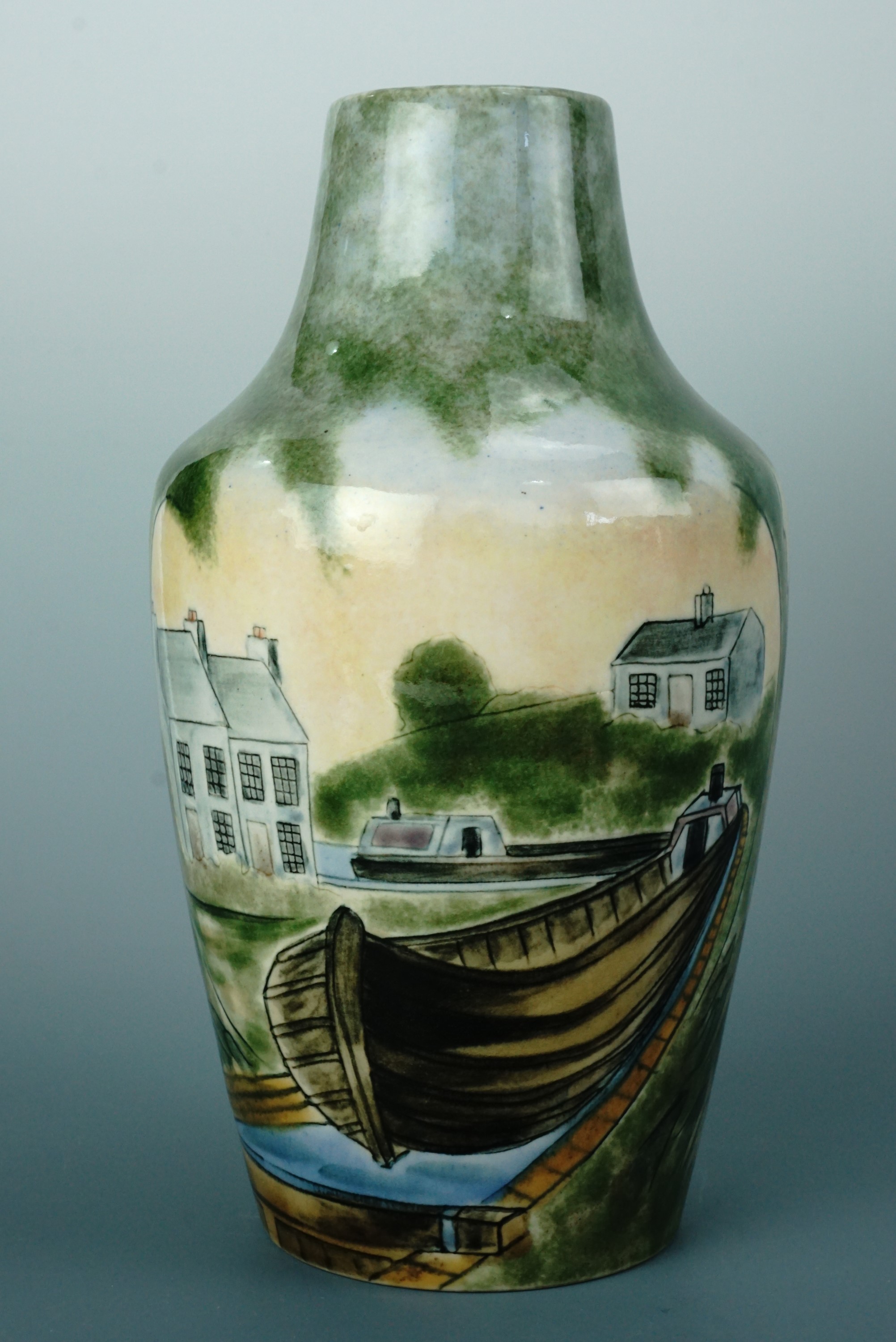 A contemporary Cobridge Stoneware limited edition vase depicting Cauldon Lock, designed by Philip