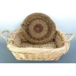 Two wicker baskets, largest 75 cm including handles