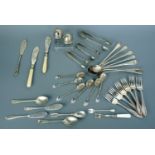 A quantity of vintage electroplate cutlery and a silver pickle fork