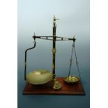 Victorian J White and Son brass counter top beam scales and weights, 50 cm high