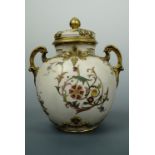 A late Victorian Royal Worcester blush ivory potpourri vase and cover, of shouldered oblate form,