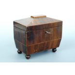 A late Georgian rosewood two-compartment tea caddy with original key, 18 cm x 11 cm x 17 cm high