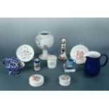 Victorian and later ceramics including two Victorian cosmetics jars with hand enamelled pot lids