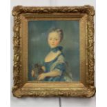 After Jean-Baptiste Perronneau (1715-1783) "A Girl with a Kitten", oleograph, in moulded gilt frame,
