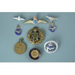Sundry RAF sweetheart brooches, a cap badge and a 1914 "On War Service" lapel badge