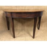 A George III mahogany half-moon / D-end table, 120 cm x 59 cm x 71 cm