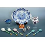 A group of various ceramics including a Royal Doulton lustre flower stand, an Abram Cosy pattern tea