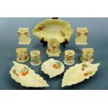 Crown Devon yellow ground berry and leaf pattern dishes and condiment bottle holders