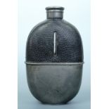 A Victorian pewter-mounted and leather-covered glass hip flask, 13.5 cm