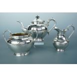 A late Victorian EPBM three-piece tea set by James Dixon & Sons of Sheffield