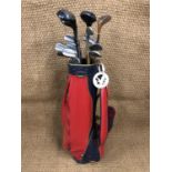 Hickory shafted and other vintage golf clubs with bag