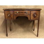 A Sheraton Revival string-inlaid and cross-banded mahogany writing table / desk, 95 cm x 46 cm x