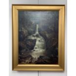(19th Century) Atmospheric study of a waterfall cascade, oil on canvas, unsigned, framed, 73 x 58