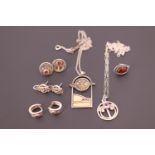 A group of silver, white metal, amber and other contemporary jewellery including a Scottish
