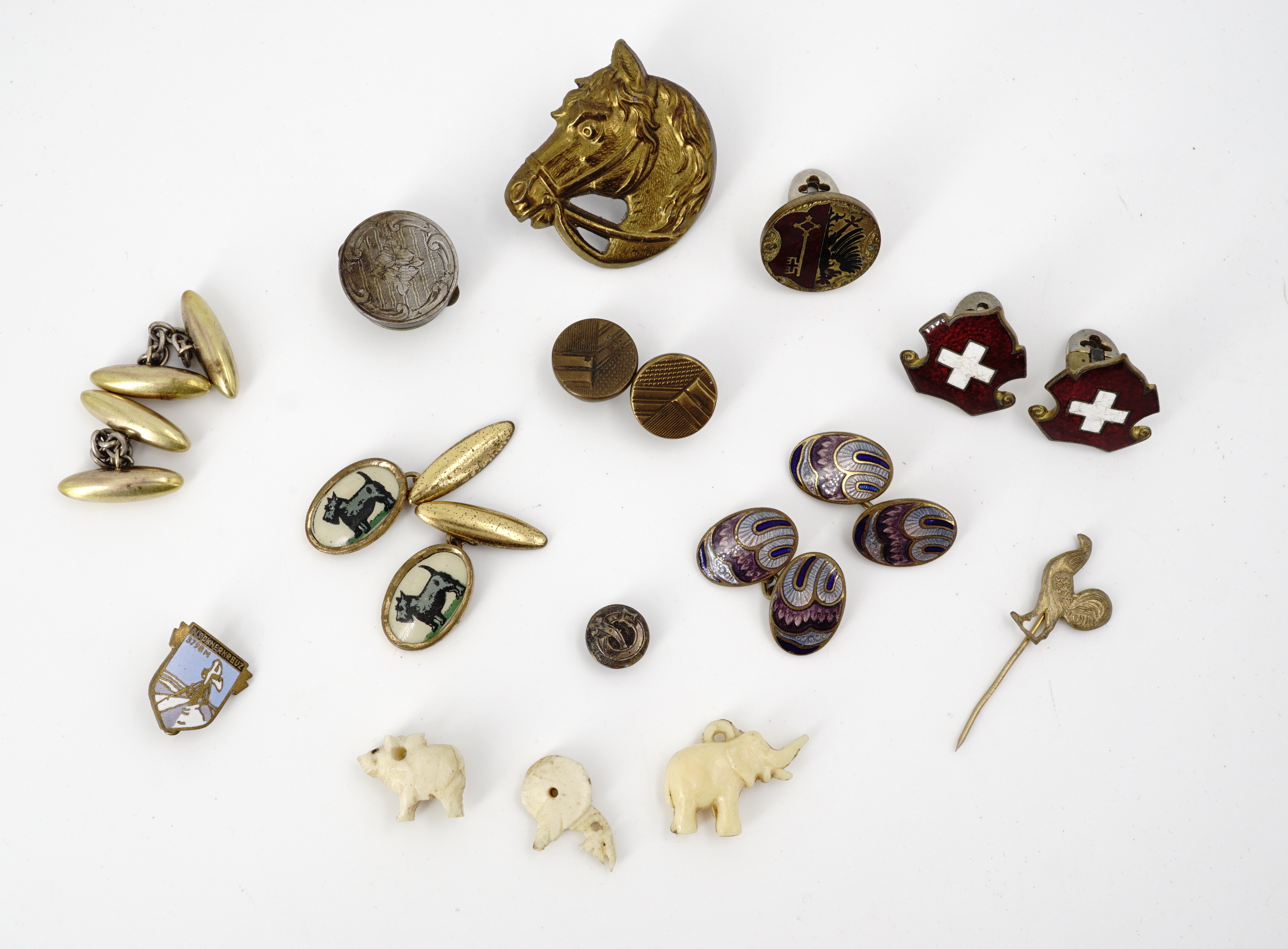 A quantity of antique and vintage cuff links and shirt studs, including basse-taille enamelled