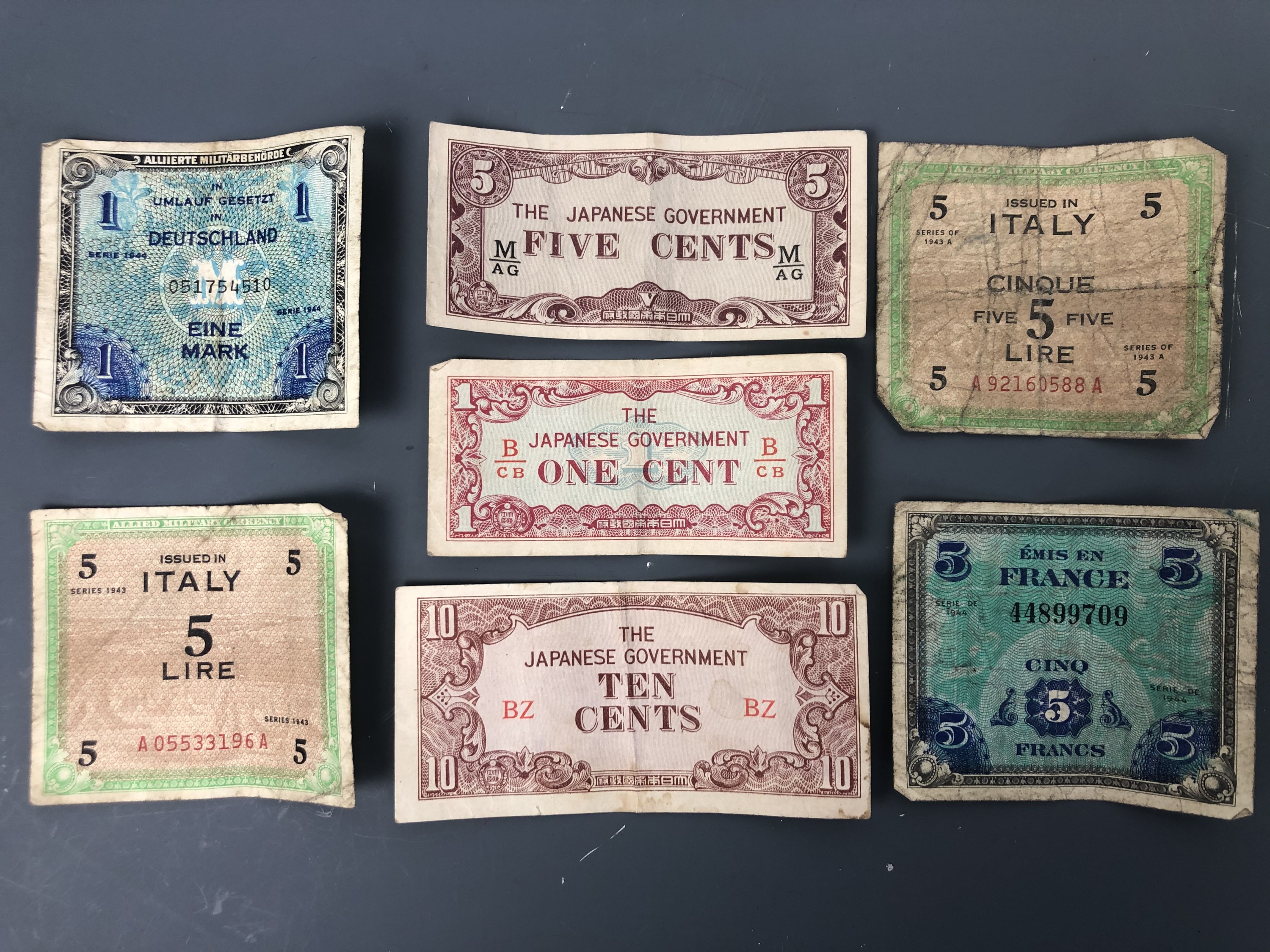 A group of Second World War occupation, military and other banknotes