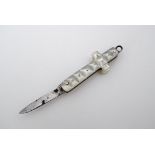 A Victorian fob pen knife, having cruciform mother-of-pearl grip scales, 3 cm