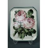 A Wemyss Ware tray retailed by Goode & Co, hand decorated in a cabbage roses pattern, 25.5 x 20.5