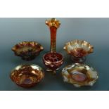 A group of carnival glass bowls etc