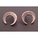 A pair of rose yellow-metal and cubic zirconia crescent moon earrings, stamped 925, 2.4 g