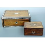 A Victorian mother-of-pearl inlaid rosewood portable writing desk, together with a rosewood