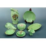 Royal Winton green ground bowls, a flower jug and wall pocket etc